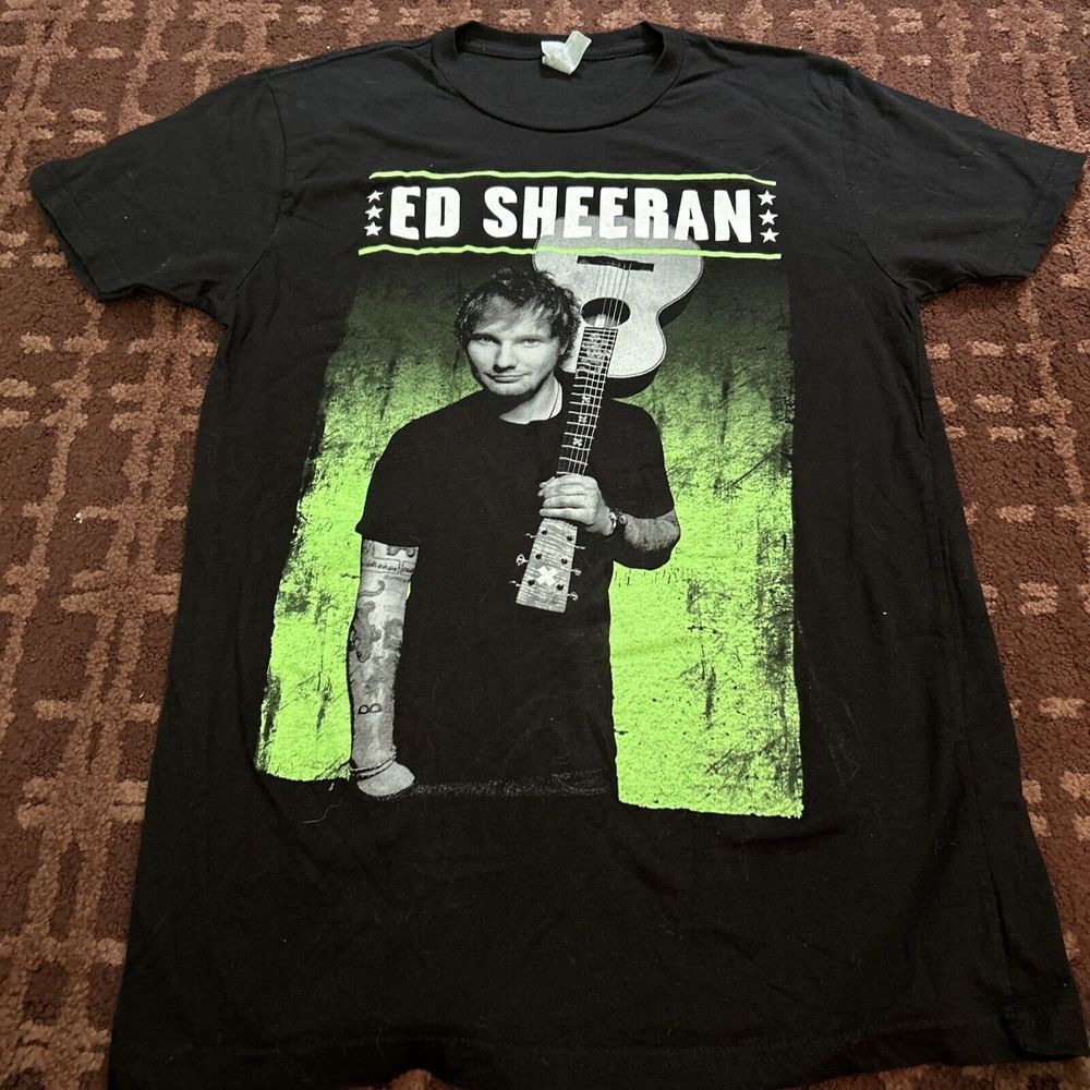 Ed Sheeran 2015 North American Tour Concert T-Shirt Black Green Graphic Mens M